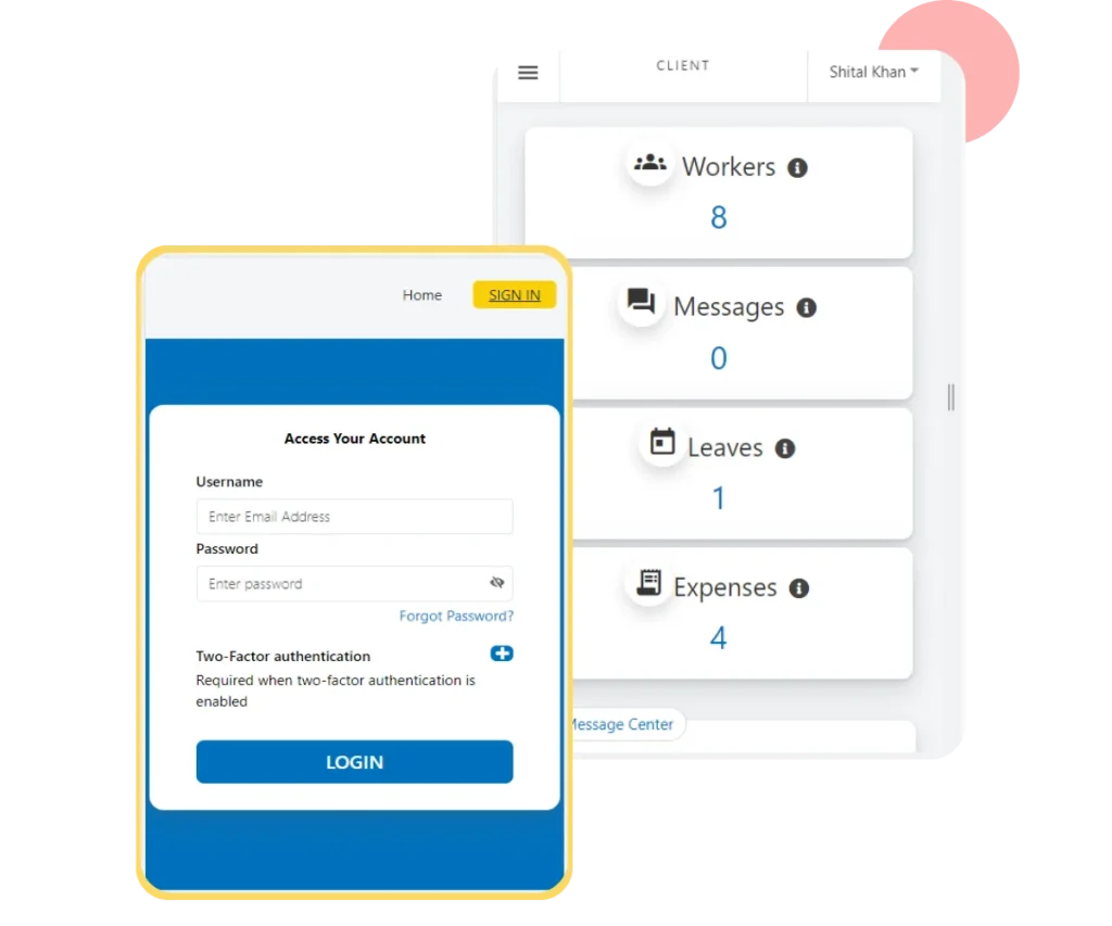 Screenshots of an application