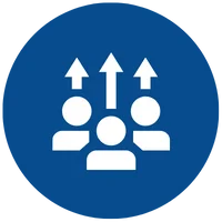 Icon of a team of three persons with up arrows