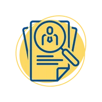Icon of a document with a looking glass and a person