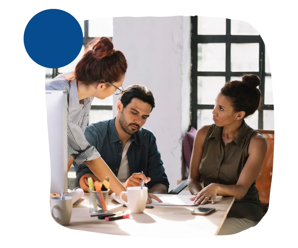 Three persons working together